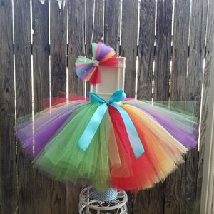 RAINBOW LONG RAINBOW TUTU & BOW SIZE 4T